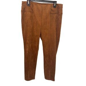 John Mark Womens Faux Suede Brown Pull-On Slim Fit Pants Size L Classic Office